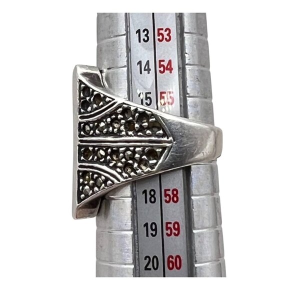 Vintage Sterling Silver Marcasite Signet Ring Size 7.75 925 Statement 6.99g LOOK - Picture 9 of 15
